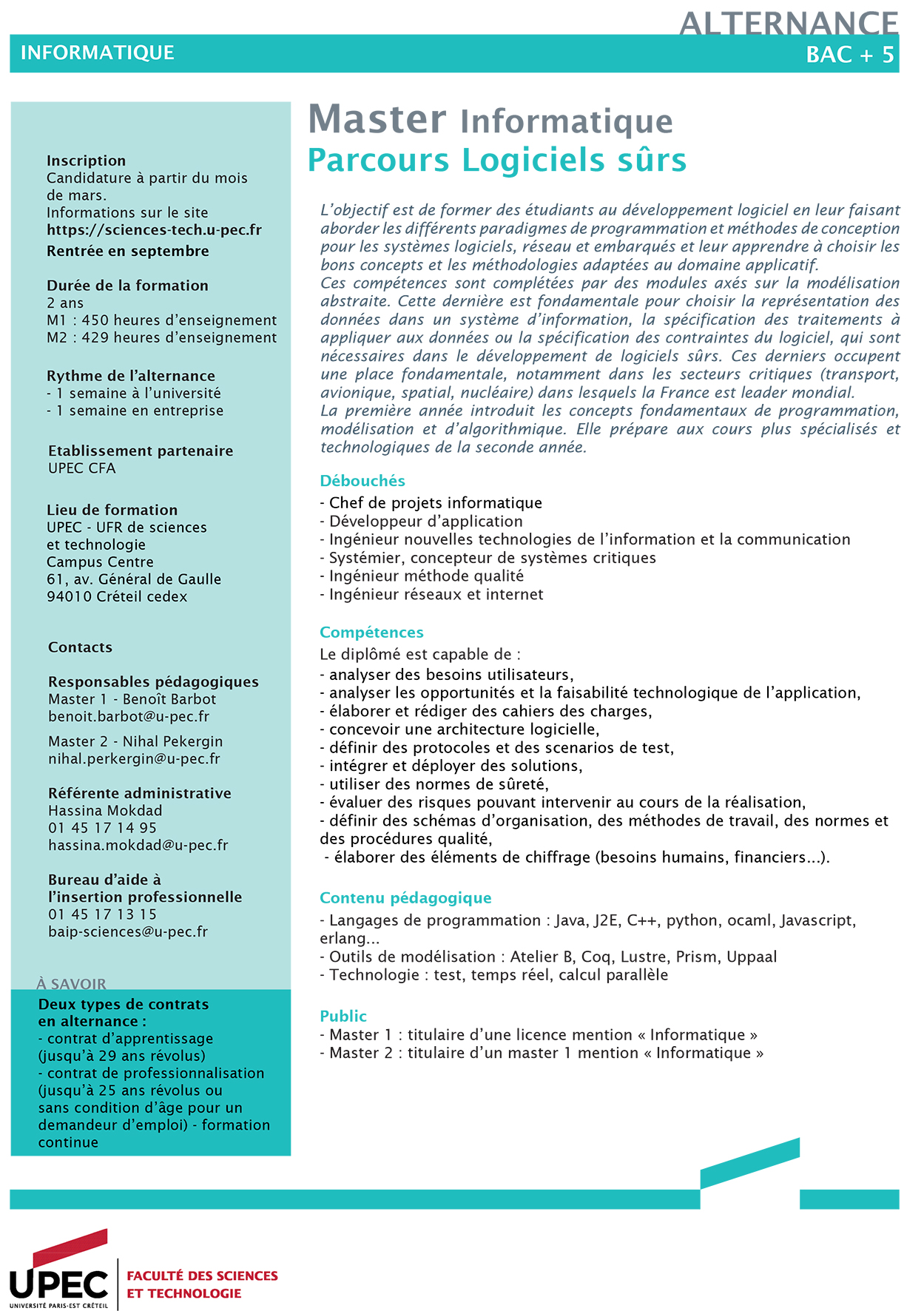 Fiche FA M1 et M2 Logiciels sûrs FST